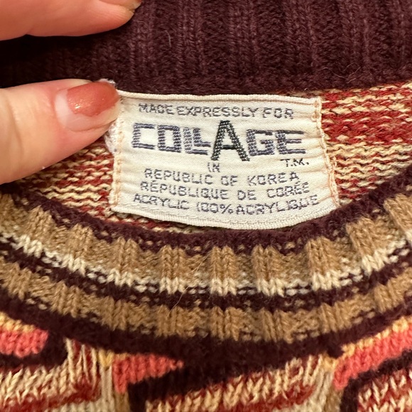 American Vintage Brown Orange Print acrylic sweater retro '70s - 80s - Picture 2 of 4